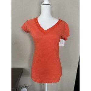 NWT INC Gauze Sheer Orange V Neck Short Sleeve Medium